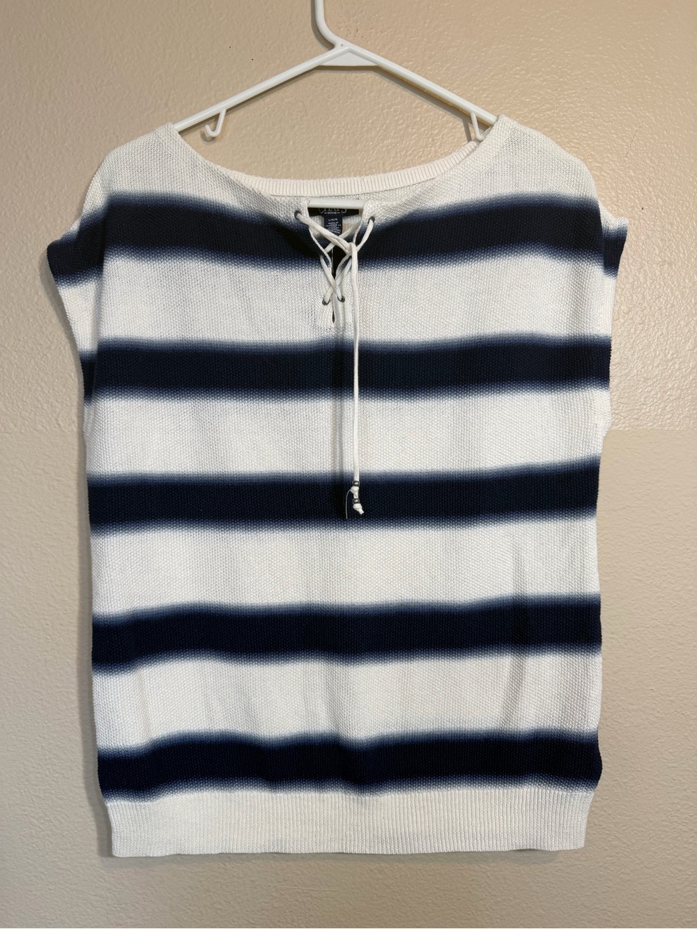Chaps Knit striped sleeveless shirt - Cream & Navy cotton linen